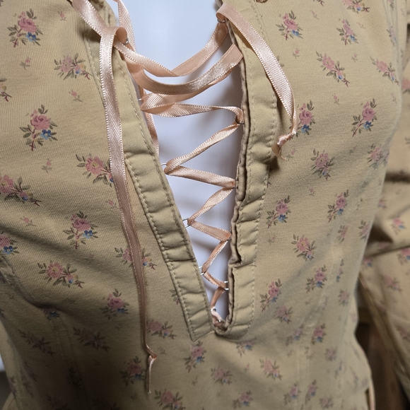 Ralph Lauren Floral Lace-Up Tan Blouse - Picture 2 of 8